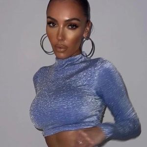 NEW Naked Wardrobe Blue Shimmer Crop Longsleeve